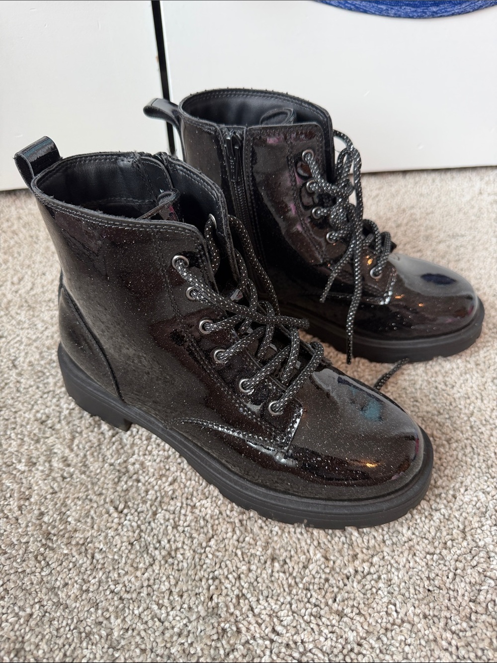 Black Glitter Lace-Up Boots size 3